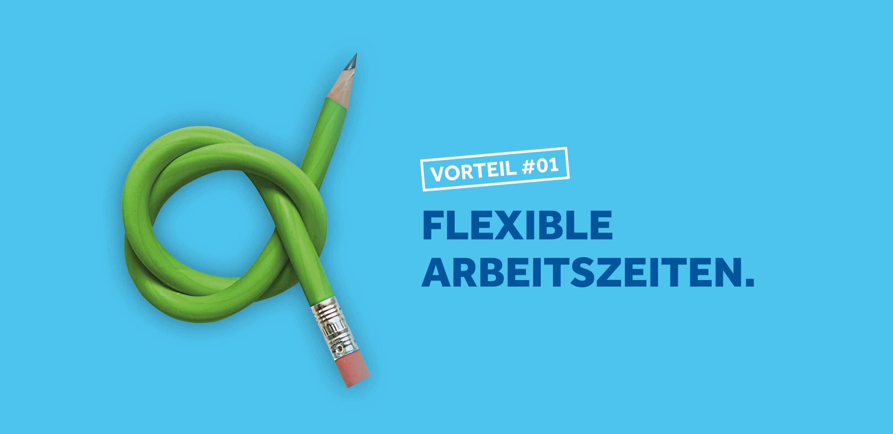 Kampagnenmotiv des Rhein-Sieg-Kreises mit einem verknoteten Bleistift als Symbol für flexible Arbeitszeiten.