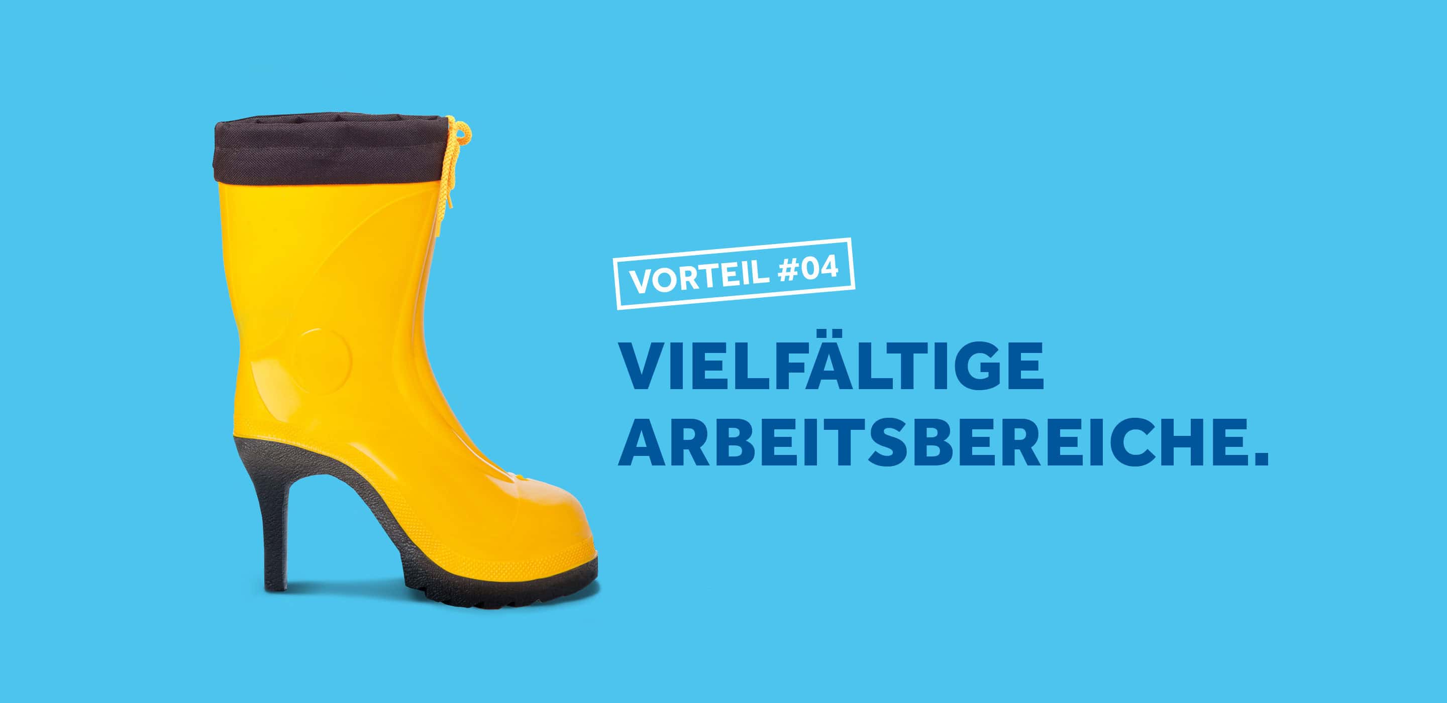 Kampagnenmotiv des Rhein-Sieg-Kreises mit einem Gummistiefel als Symbol für vielfältige Arbeitsbereiche.