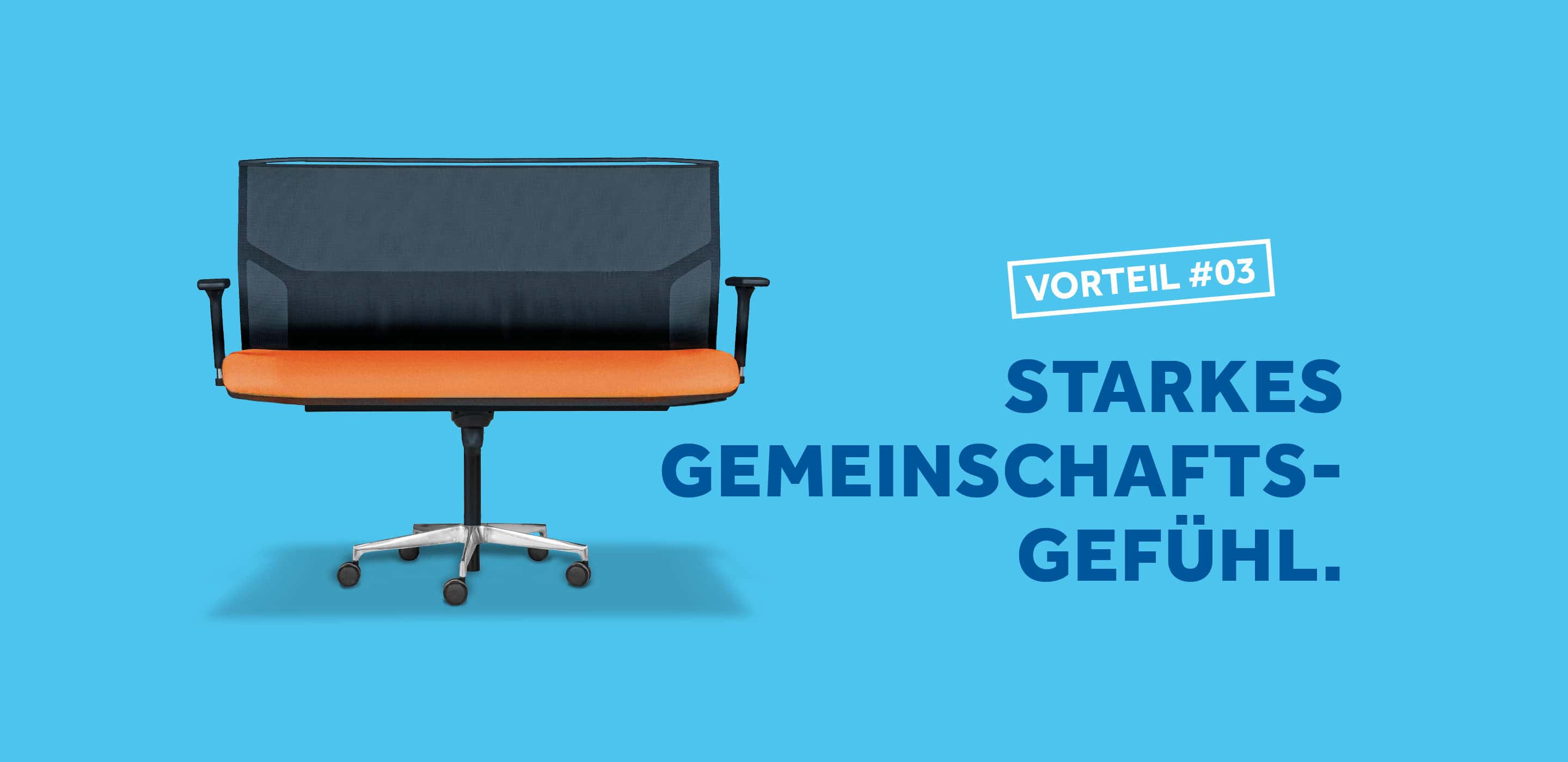 Kampagnenmotiv des Rhein-Sieg-Kreises mit einem Bürostuhl als Symbol für ein starkes Gemeinschaftsgefühl.