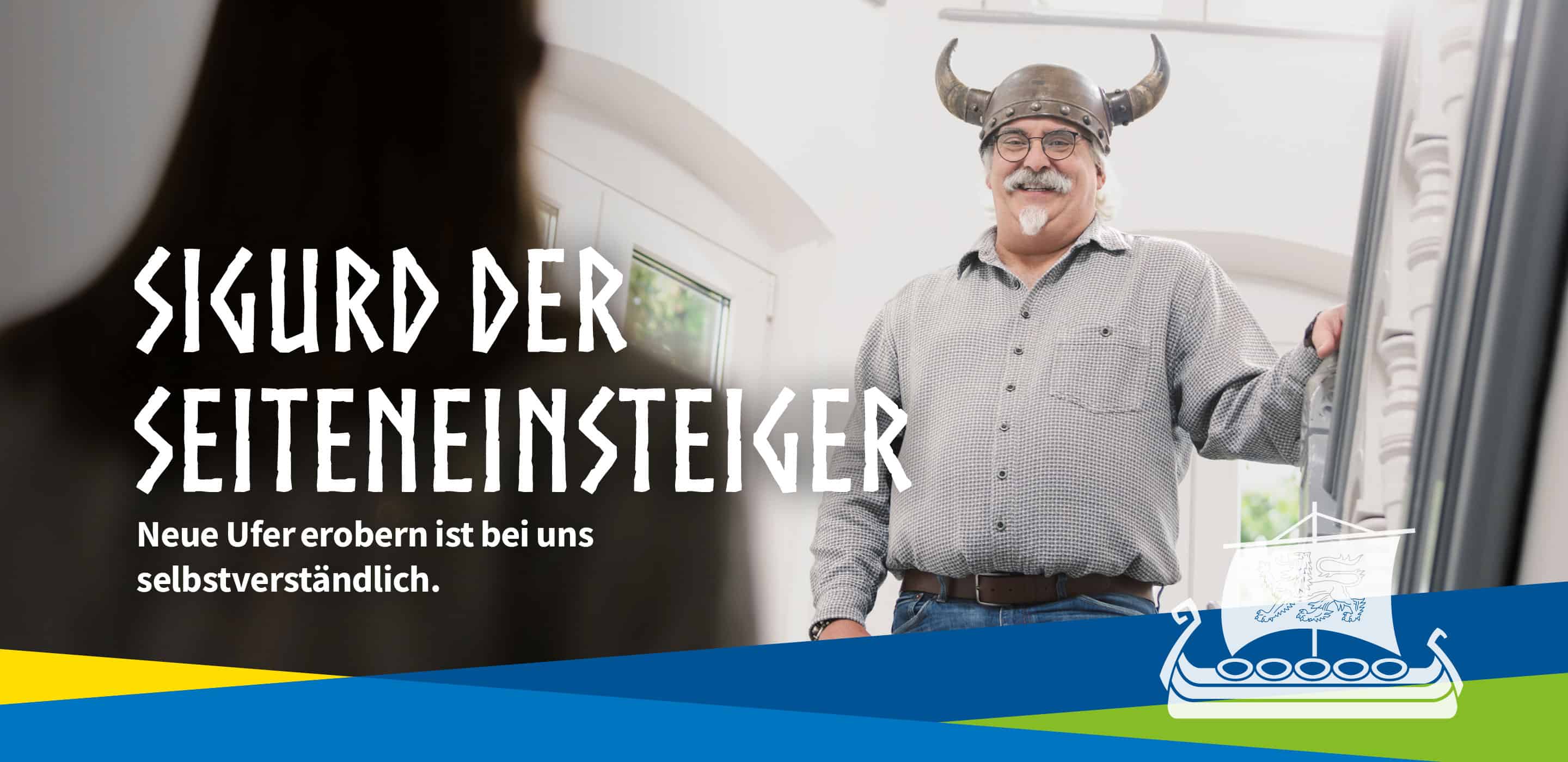 Kampagnenmotiv des Landes Schleswig-Holstein mit einem Quereinsteiger als Symbol für beruflichen Neustart.
