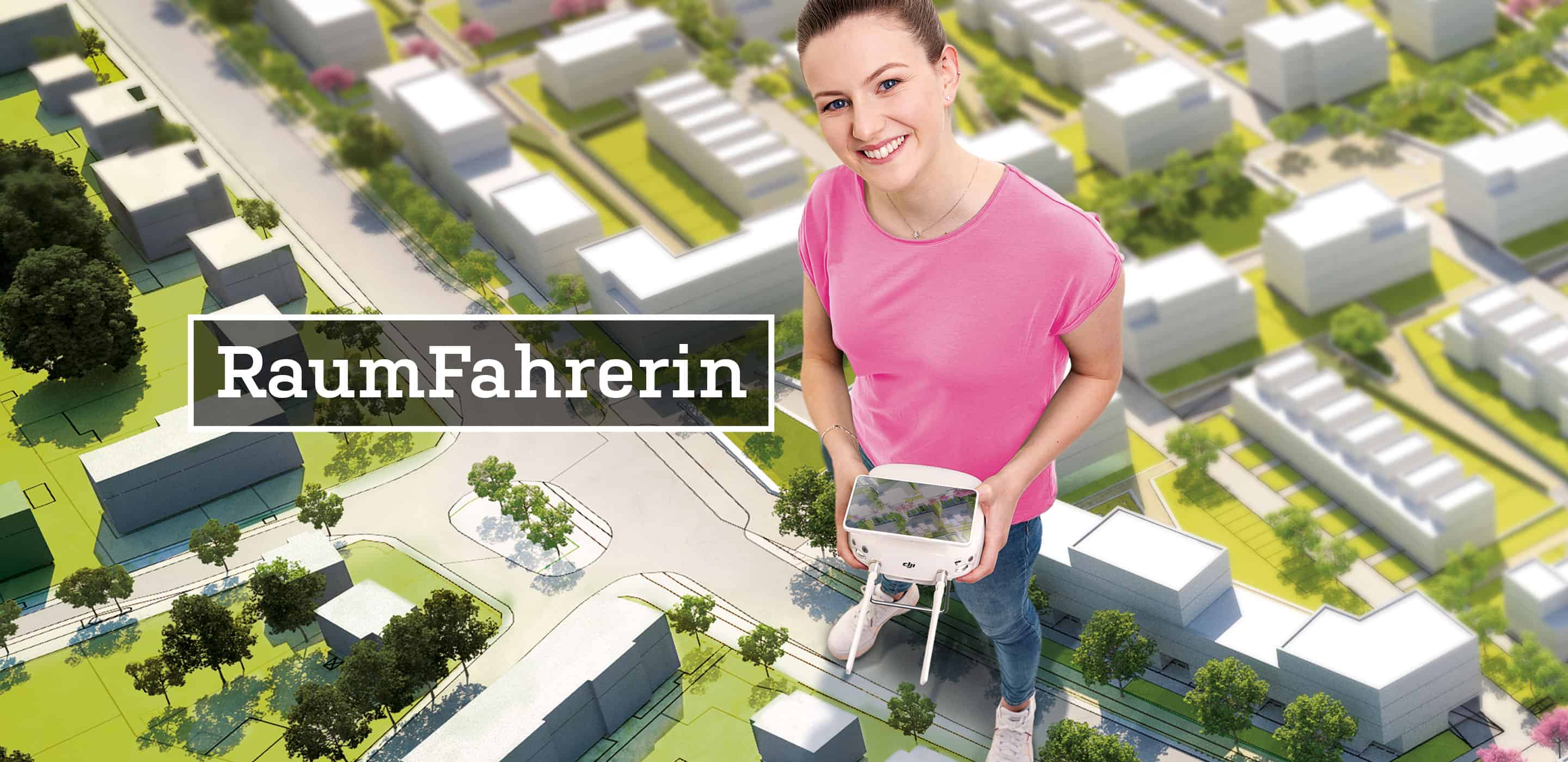 Kampagnenmotiv der Arbeitgeberkampagne Bonn mit einer Stadtplanerin als „RaumFahrerin“ und Stadtmodell.