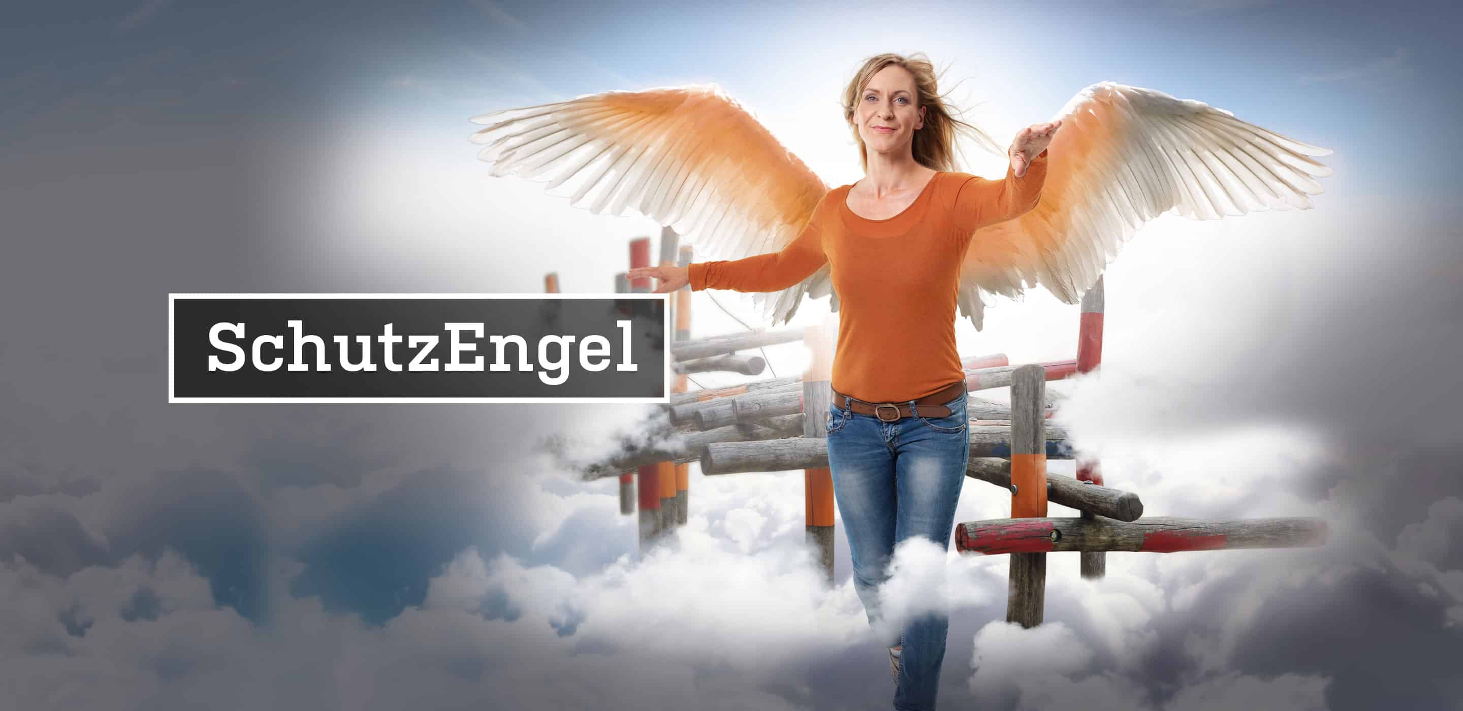 Kampagnenmotiv der Arbeitgeberkampagne Bonn mit einer Frau als „SchutzEngel“ und symbolischen Engelsflügeln.